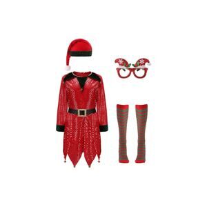 Kids Elf Costume Dress for Girls Hat Glasses High Socks Bells Size‎ 8-9